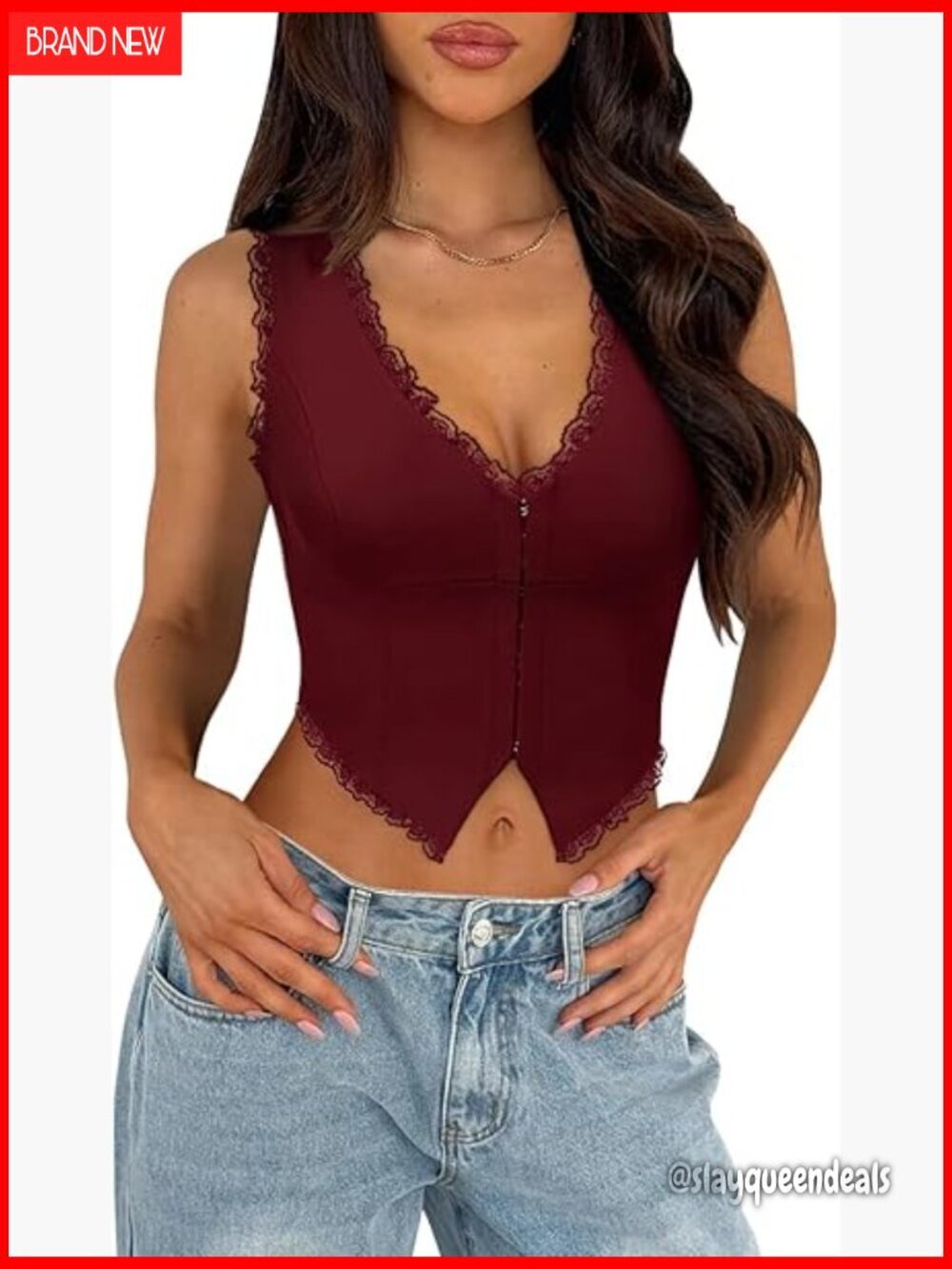 Sexy Lace V-Neck Corset Tank Top Sleeveless Cropped Y2K Summer